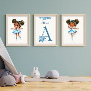 Set de 3 láminas personalizadas digitales – Bailarina, inicial y nombre | Póster digital | Decoración infantil y regalo | Habitación