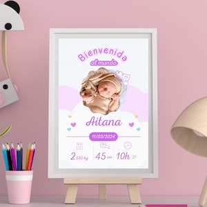 Personalized digital birth poster for boy and girl – Name, photo and details of the baby | Printable poster | Newborn keepsake