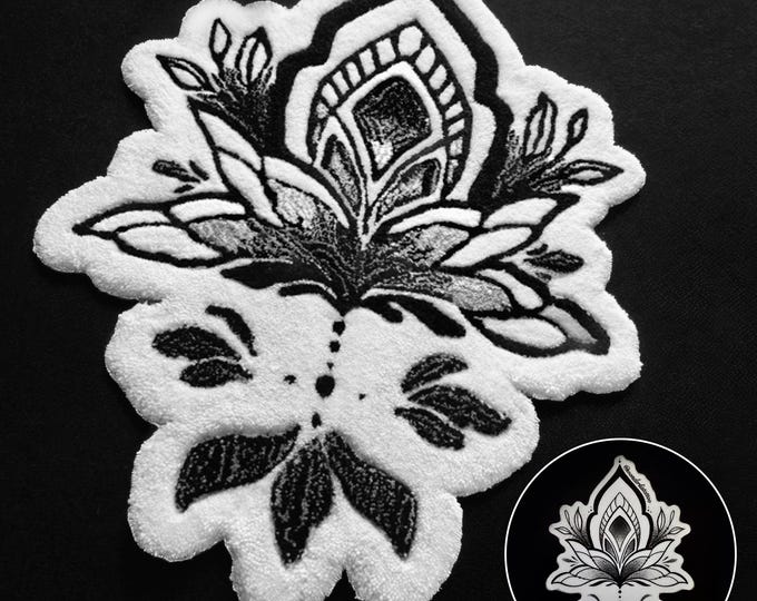 Featured listing image: Handmade Tufted – Rug Black and White Floral Design, Unique Decorative Carpet, Modern Home Décor, Custom Rug for Floor & Wall