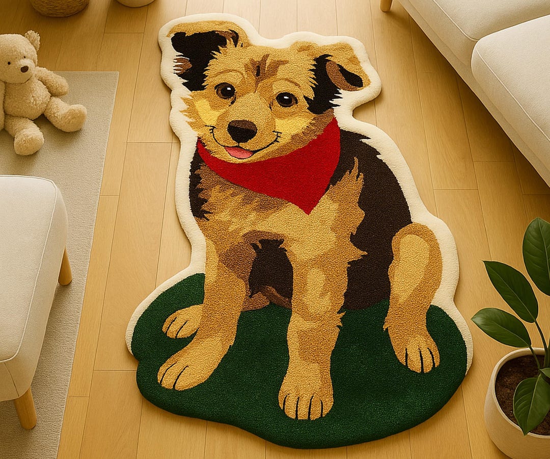 Handmade Tufted Rug With Dog Design | Animal Rug for Kids Room & Living ...