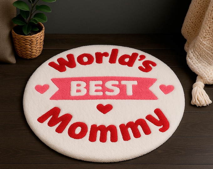 Featured listing image: Custom Tufted Rug for Mom – World's Best Mommy Round Carpet – Mother's Day Gift – Handmade Personalized Name Mat