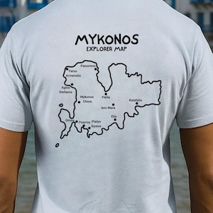 Carte de Mykonos T-shirt souple unisexe | t-shirt pour vacances en Grèce | Cadeau chemise de voyage | Haut d'été de plage | Cadeau de voyageur | Îles grecques