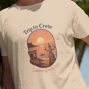 Reise nach Kreta T-Shirt | Sommer Griechenland 2025 Shirt | Griechische Insel Urlaub T-Shirt | Crete Sonnenuntergang Strand-Shirt | Griechisches Feiertags-Hemd