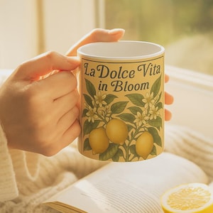 Lemon Blossom Coffee Mug: Vintage Floral Ceramic, La Dolce Vita Kitchen Decor