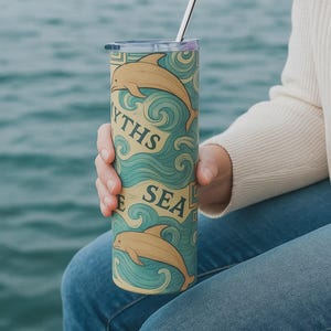 Ocean Waves Stainless Steel Tumbler | 20oz Travel Mug with Lid & Straw, Nautical Gift, Marine Drinkware, Beach Lover Cup