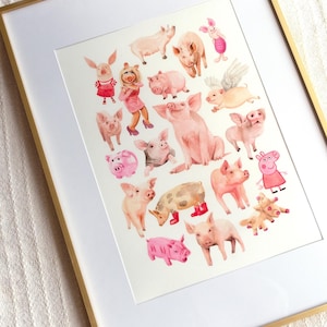 Watercolour Pigs Art Print / Wall Art