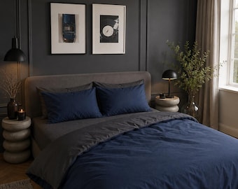 Custom Two-Tone Reversible Cotton Duvet Cover, Boho Bedroom Bedding (Queen, King, Full, Twin)