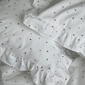 White Ruffled Bedding Set Ranforce Cotton,Polka Dot Duvet Cover with Pillowcases,Soft Breathable Bedding with Frills image 11