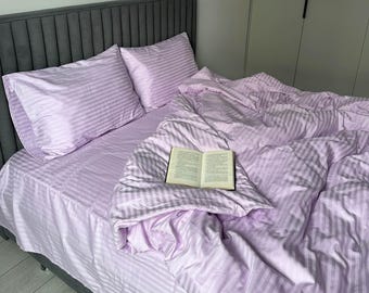 Lilac Cotton Striped Bedding Set