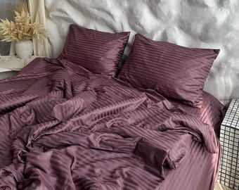 Burgundy Cotton Bedding Set, Plum Duvet Cover, Eco Friendly Soft Natural Bed Set, King Queen Full Twin Sizes, Cozy Housewarming Gift