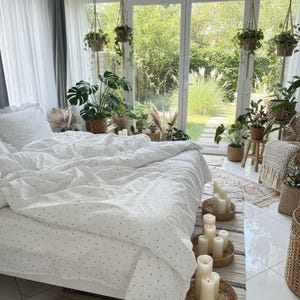 White Ranforce Ruffled Bedding Set – Soft Polka Dot Duvet Cover with Pillowcases, Breathable Cotton Bedding with Frills image 6