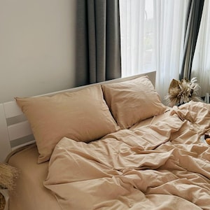 Caramel Cotton Pillowcases, 2pc Washed Cotton Pillowcase Set, Soft Neutral Bed Linen, Natural Pillow Covers Gift for Her