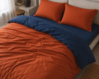 Housse de couette bicolore en coton personnalisée, réversible, tailles Twin, Full, Queen et King.