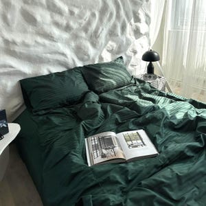 Emerald Bedding Set, Satin Cotton Bed Set, Eco Friendly Bedding, Twin, Double, Queen, King, Soft & Cozy Housewarming Gift
