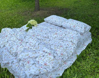 Floral Duvet Cover with Butterflies, Ranforce Bedding Twin Full Queen King