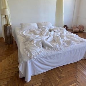 Ruffled White Bedding Set - Ranforce Cotton Shabby Chic Bed Set