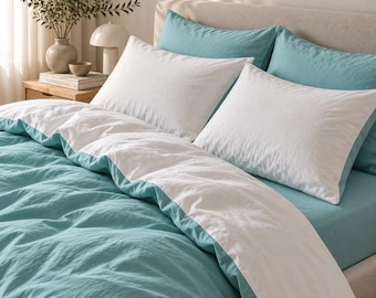 Custom Reversible Duvet Cover, Two Tone Bedding, Reversible Bedding Set, Washed Cotton Duvet Cover, Custom Color Bedding, Minimalist Bedding
