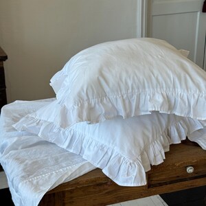 White Frill Cotton Bedding Set, Ranforce Duvet Cover with Pillowcases, Romantic Farmhouse Bed Linen image 6