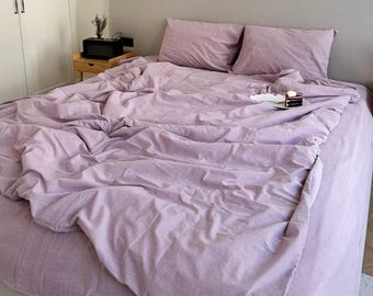 Lavender Cotton Bedding Set, Purple Duvet Cover, Cotton Duvet Cover, Organic Washed Cotton, Soft Natural Bedding, Housewarming Gift for Her