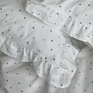 White Ranforce Ruffled Bedding Set – Soft Polka Dot Duvet Cover with Pillowcases, Breathable Cotton Bedding with Frills image 12