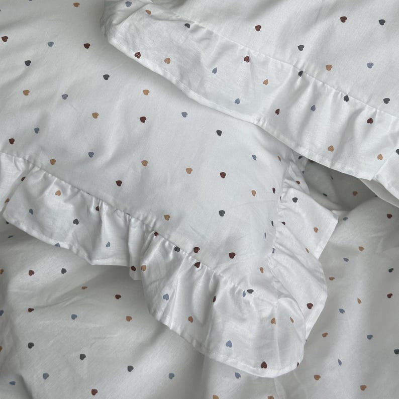 White Ranforce Ruffled Bedding Set – Soft Polka Dot Duvet Cover with Pillowcases, Breathable Cotton Bedding with Frills image 12