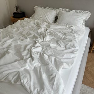 Ruffled Duvet Cover Twin–King, White Bedding Set with Pillowcases, Shabby Chic Romantic Bedding, Duvets, Elegant Ruffled Bedding
