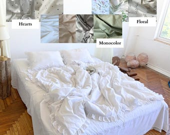 Ruffled Cotton Bedding Set, Cottagecore Shabby Chic Duvet Cover with Pillowcases
