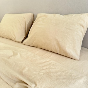 Beige Cotton Pillowcase Set, Soft Washed Pillow Covers, Netural Bed Linen, Organic Natural Cotton Cases, Cozy Minimalist Bedding