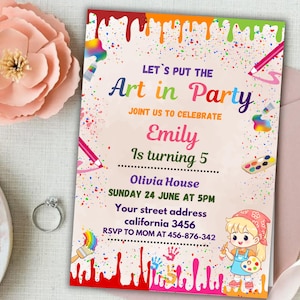 Editable Art Birthday Party Invitation,  Art in Party Birthday Party Invite, Artist Birthday Mobile Invitation,  Printable Instant Download