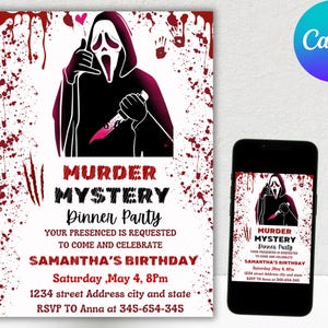 Murder Mystery Dinner Invitation, EDITABLE Mystery Birthday Party Invite, Editable Template, Printable Card,  Instant Download