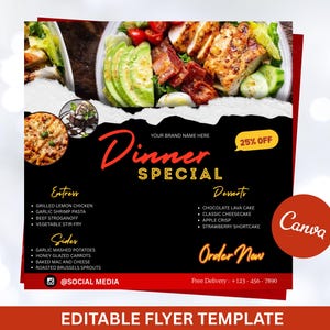 Ulotka specjalna na kolację, ulotka menu restauracji, ulotka deseru, ulotka oferty menu kolacji, ulotka restauracji, gotowe promocyjne materiały cateringowe