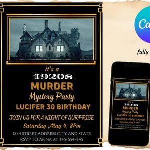 1920s Murder Mystery Dinner Invitation Party Birthday Invite Escape Room Template, Detective Game Night Mobile Invite, 20s Speakeasy Theme