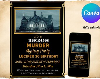 1920er Jahre Murder Mystery Dinner-Einladung, Party, Geburtstag, einladen, Escape Room-Vorlage, Detektiv-Spieleabend