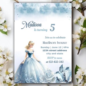 Princess Birthday Invitation: Girl Party, Editable Canva (Digital Download)