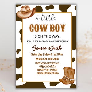 Editable Cowboy Baby Shower Invitation, Wild West Baby Shower Invite, Brown Cowboy Baby Shower Invitation, Rodeo Baby