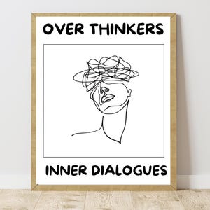 Overthinkers Line Art Print: Retro Trendy Room Decor (Digital Download)
