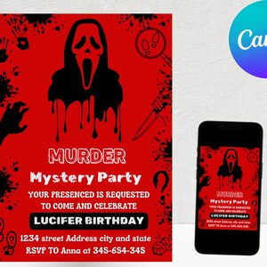 Murder Mystery Birthday Dinner Invite, Vintage Murder Mystery Party Invite, Editable Template, Printable Card