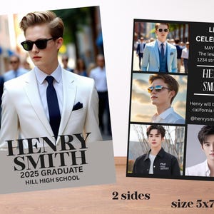 Graduation Announcement Template Graduation Invitation 2025 Senior boys Graduation Party Template, Multiple Photo Graduation Invite