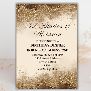 Editable Shades of Melanin Birthday Dinner Invitation, Digital Birthday Dinner invitation, Birthday Dinner, Editable Template