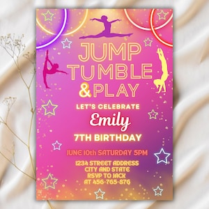 jump tumble & play gymnastics birthday party, Editable Gymnastics Birthday Invitation, Gymnastics Party Invite, Girl or Boy Party template