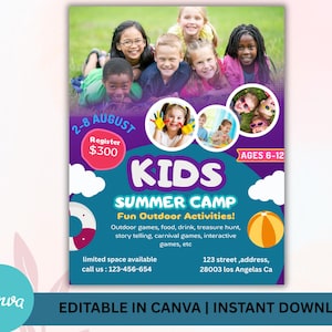 Kinder Sommer Camp Flyer, Kinder Bootcamp Flyer, Kinder Sommer Workshop, Kinder Sommer Aktivitäten Club Flyer, Sommer Event Flyer, DIY Canva Flyer