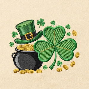 St Patrick Tag Stickdatei, St Patrick Tag | Glückskleeblatt Topf voll Gold | Maschinenstickdatei
