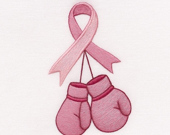 Archivo de bordado digital: Diseño de guantes de boxeo con lazo rosa para la concientización sobre el cáncer de mama, patrón de bordado para la lucha contra el cáncer, archivo de puntadas