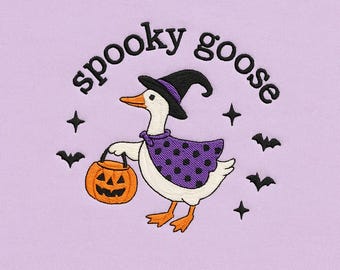 Diseño de bordado de ganso espeluznante, archivo de bordado a máquina de pato bruja de Halloween, patrón digital para proyectos de Halloween