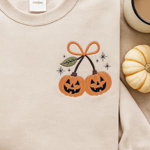 Pumpkin Cherry Coquette Embroidery Design, Autumn Girly Machine Embroidery, Halloween Fall Embroidery File