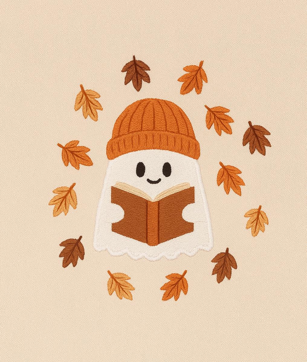 Ghost Reading Embroidery Design, Cute Autumn Halloween Embroidery File ...