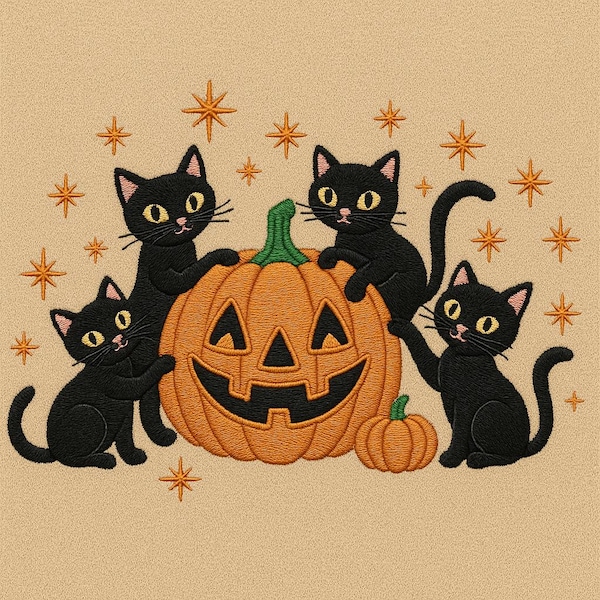 Digital Halloween Black Cat Embroidery File, Spooky Pumpkin Fall Design, Cute Bat Autumn Embroidery, Cat Lover Machine Embroidery Pattern