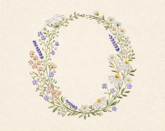 Wildflower Wreath Embroidery Design Botanical Floral Frame Machine ...
