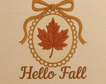 Hello Fall Embroidery Design, Autumn Mushroom Embroidery Pattern, Digital Download, Fall Season Machine Embroidery File