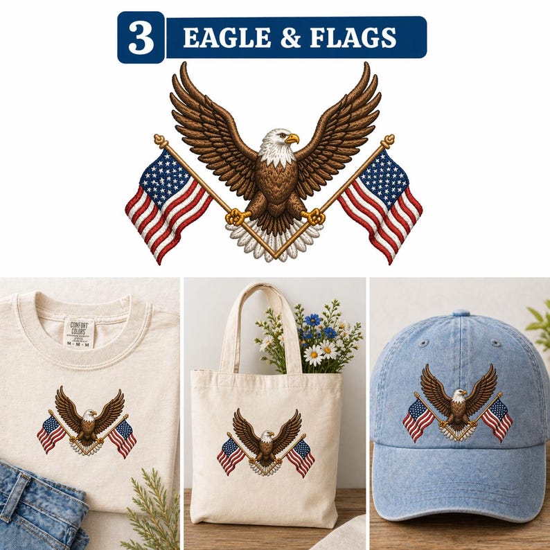 Bald Eagle American Flag Embroidery Design, Patriotic USA Machine File ...
